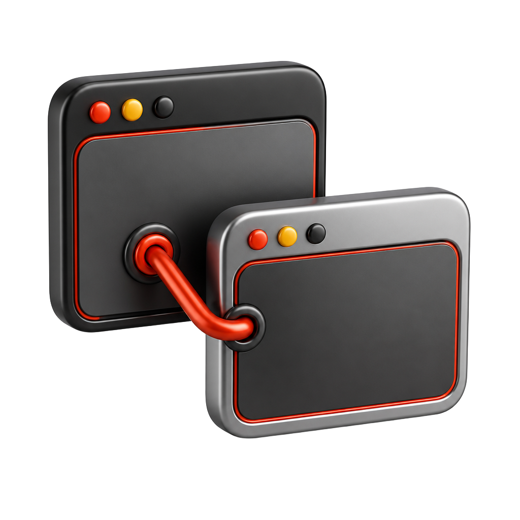 3D icon of two connected application windows